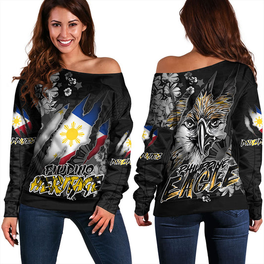 Philippines Custom Off Shoulder Sweatshirt Filipino Heritage Blood Inside Me