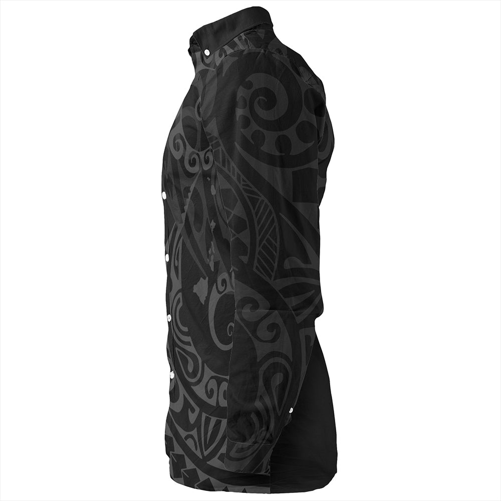 Hawaii Long Sleeve Shirt Hawaiian Map Kakau Style Gray