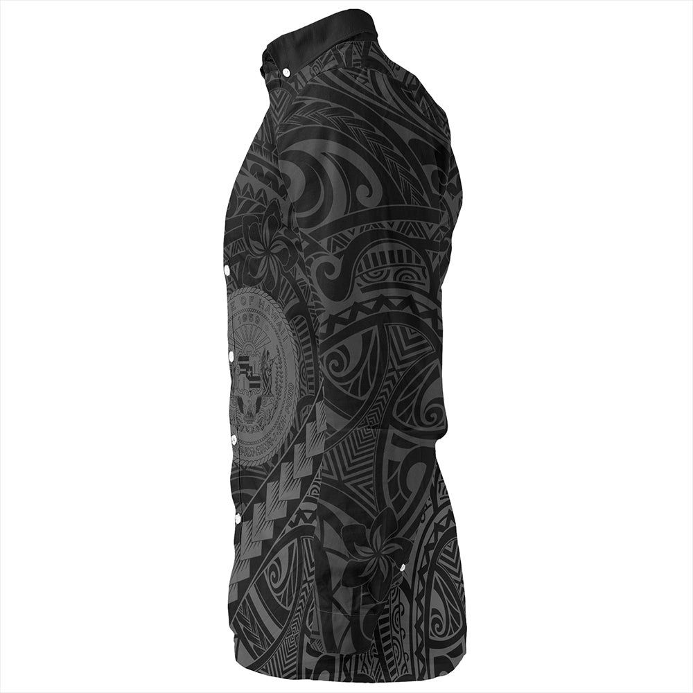 Hawaii Long Sleeve Shirt Tribal Polynesian Coat Of Arms Gray