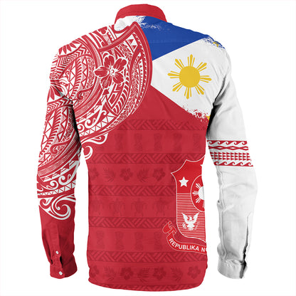 Philippines Long Sleeve Shirt Polynesian Flag With Coat Of Arms