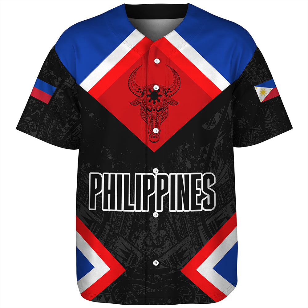 Philippines Baseball Shirt Water Buffalo Sun Tribal Style