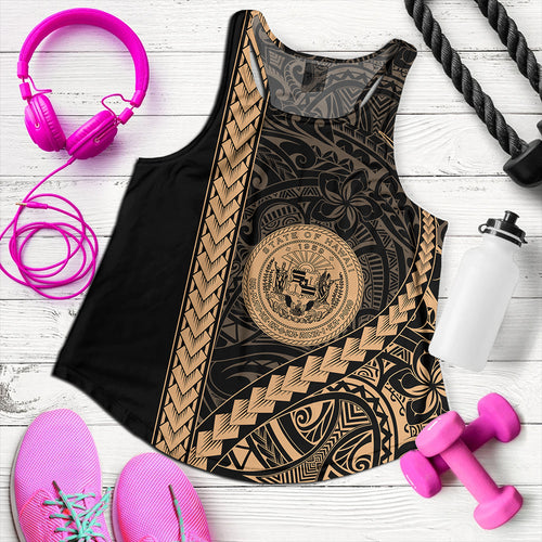 Hawaii Women Tank Tribal Polynesian Coat Of Arms Gold