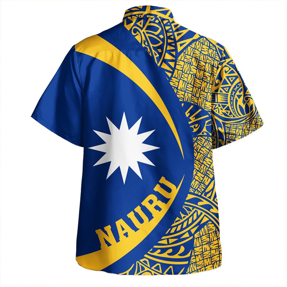 Nauru Hawaiian Shirt Coat Of Arm Lauhala Gold Circle