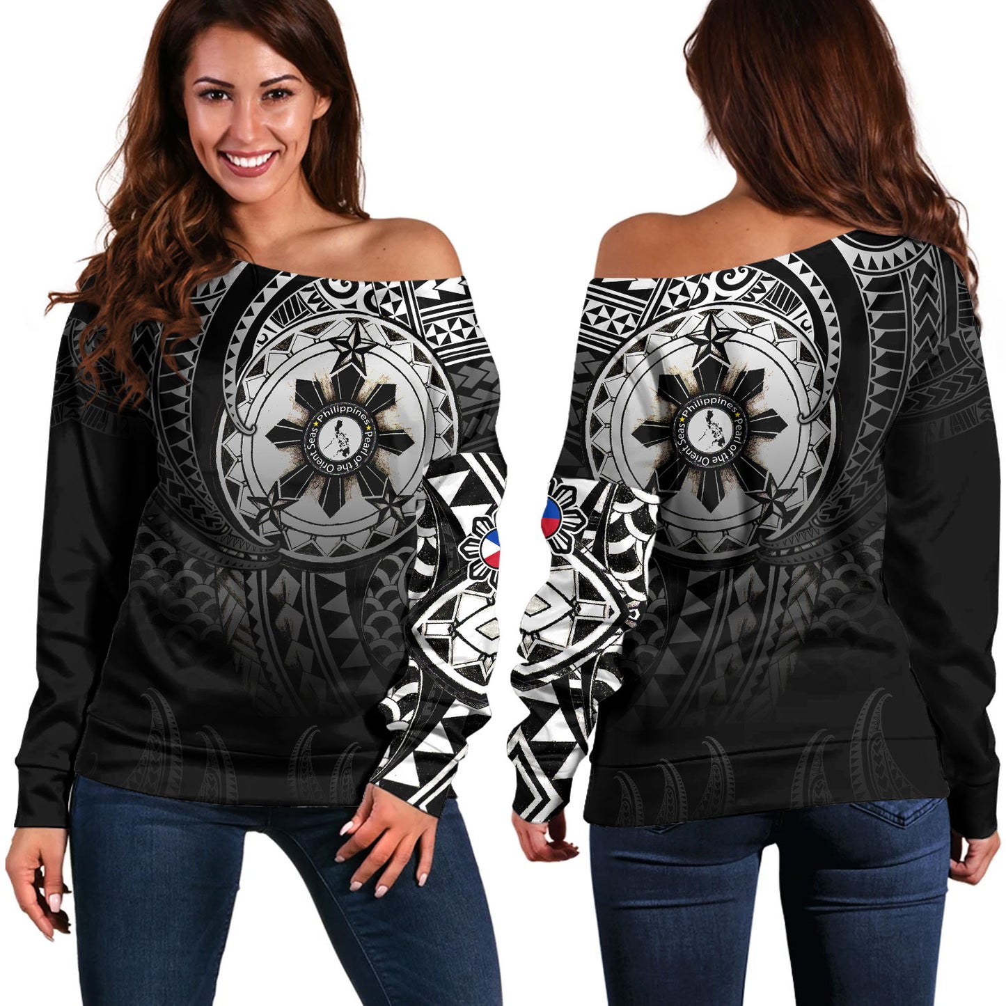 Philippines Off Shoulder Sweatshirt Pearl of the Orient Seas
