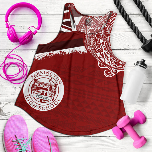 Hawaii Women Tank Farrington High School Flag With Crest Style