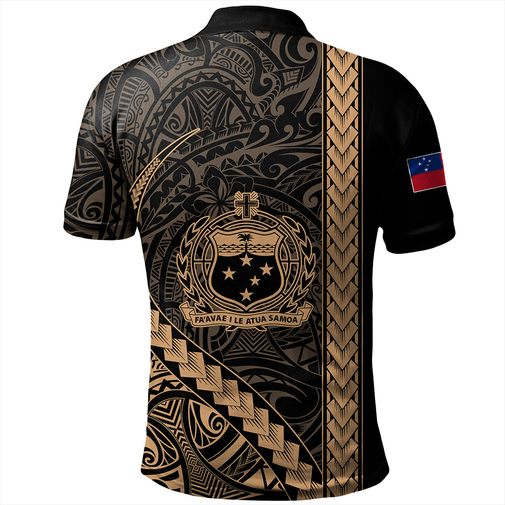 Samoa Polo Shirt Tribal Polynesian Coat Of Arms Gold