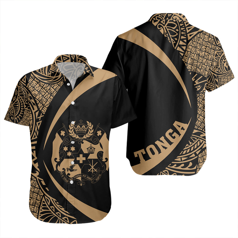Tonga Short Sleeve Shirt Coat Of Arm Lauhala Gold Ver 2 Circle