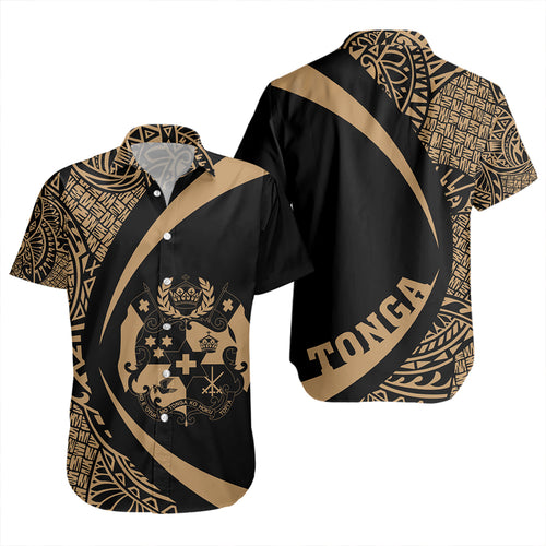 Tonga Short Sleeve Shirt Coat Of Arm Lauhala Gold Ver 2 Circle
