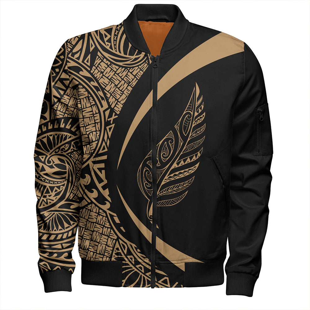 New Zealand Bomber Jacket Silver Fern Lauhala Gold Circle