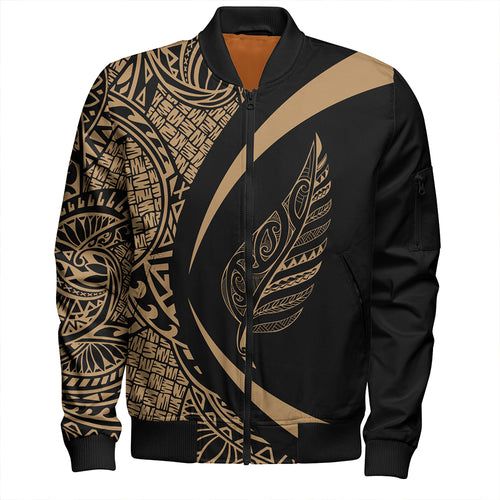 New Zealand Bomber Jacket Silver Fern Lauhala Gold Circle