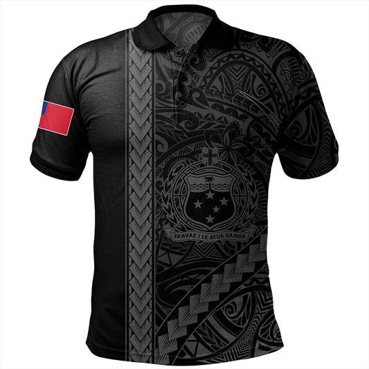 Samoa Polo Shirt Tribal Polynesian Coat Of Arms Gray