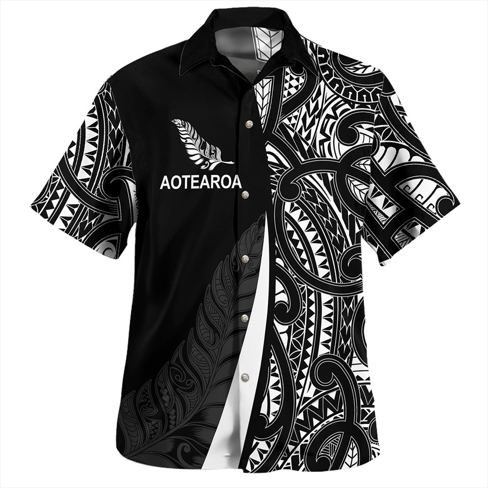 New Zealand Hawaiian Shirt Country Aotearoa Maori Pattern Silver Fern