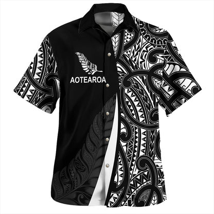 New Zealand Hawaiian Shirt Country Aotearoa Maori Pattern Silver Fern