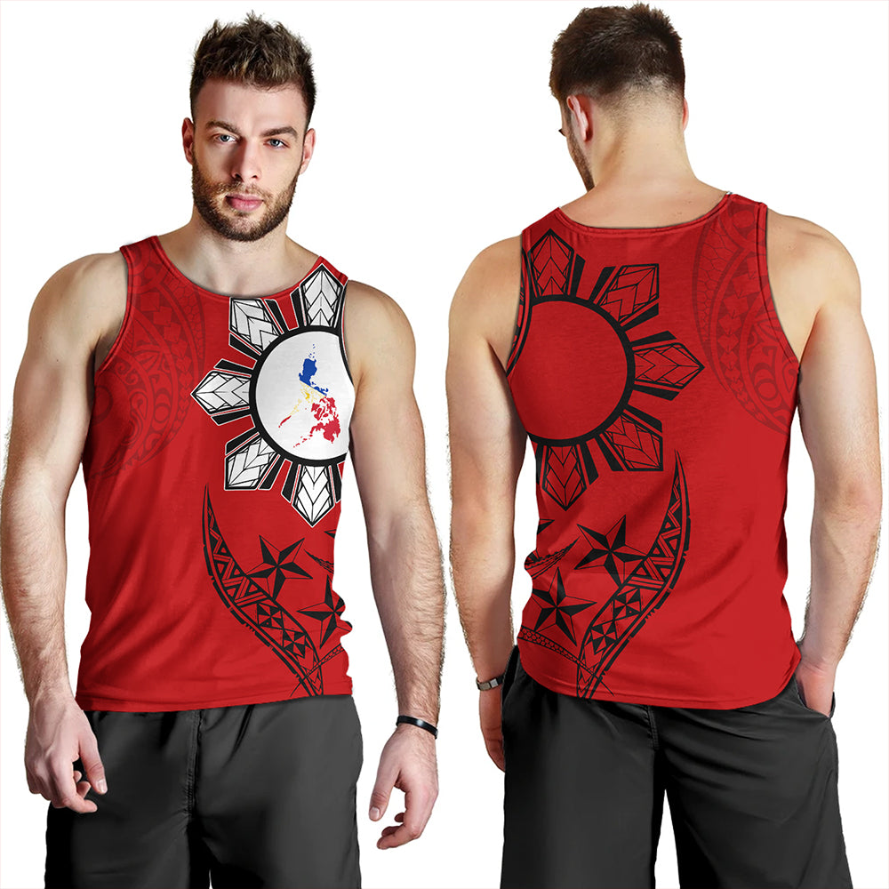 Philippines Tank Top Tribal Sun In My Heart Red Style