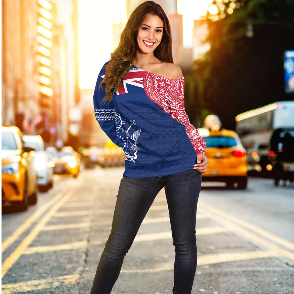 Cook Islands Off Shoulder Sweatshirt Polynesian Flag With Coat Of Arms