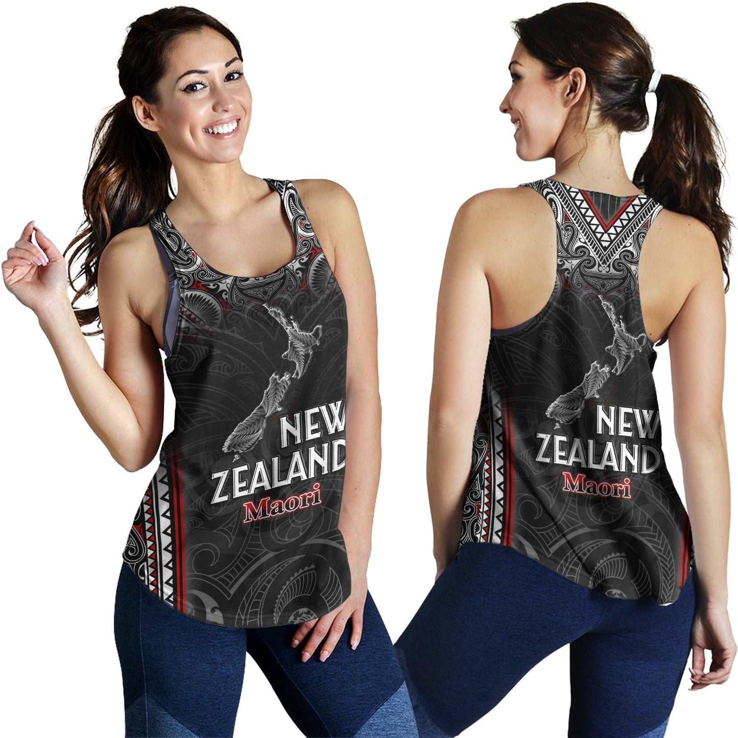 New Zealand Women Tank Maori Patterns With Map Silver Fern