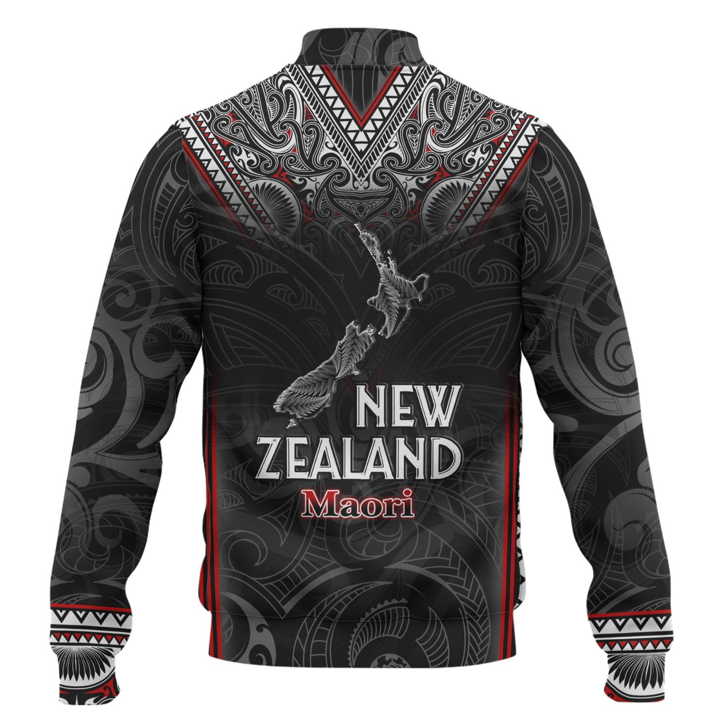 New Zealand Baseball Jacket Maori Patterns With Map Silver Fern