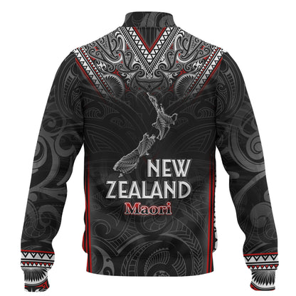 New Zealand Baseball Jacket Maori Patterns With Map Silver Fern