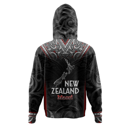 New Zealand Hoodie Maori Patterns With Map Silver Fern