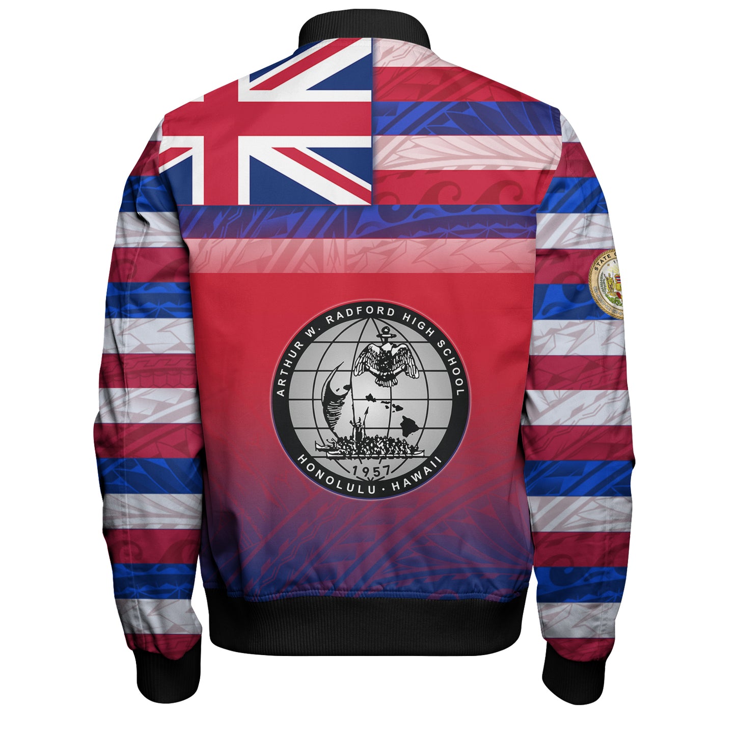 Hawaii Admiral Arthur W. Radford High School Bomber Jacket Flag Color With Traditional Patterns