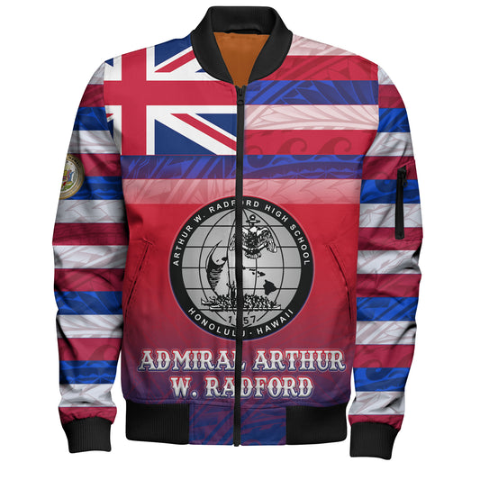 Hawaii Admiral Arthur W. Radford High School Bomber Jacket Flag Color With Traditional Patterns