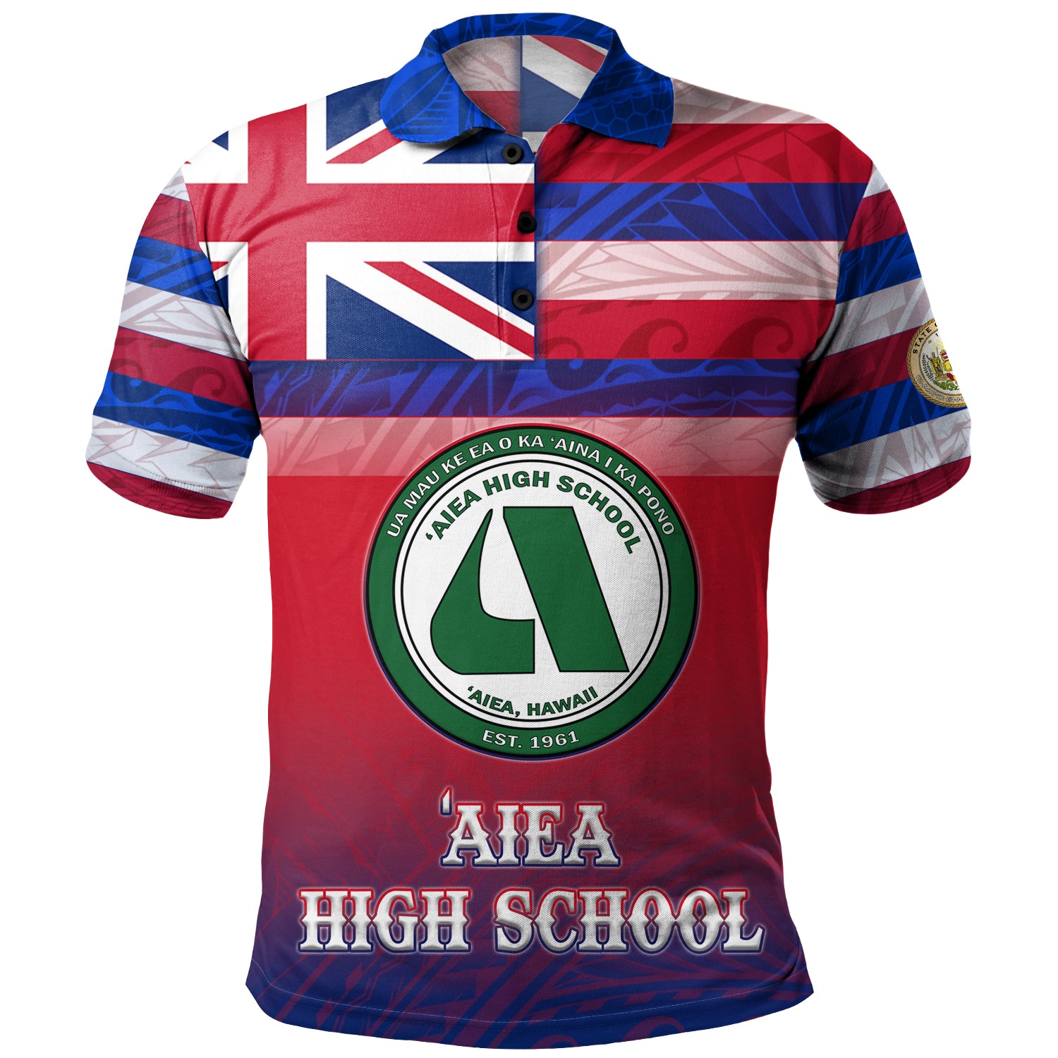 Hawaii Aiea High School Polo Shirt Flag Color With Traditional Patterns