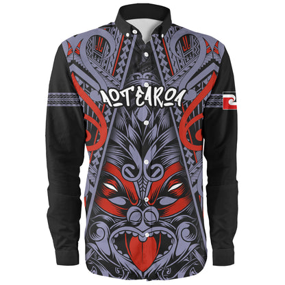 New Zealand Long Sleeve Shirt Tiki Mask Aotearoa Style