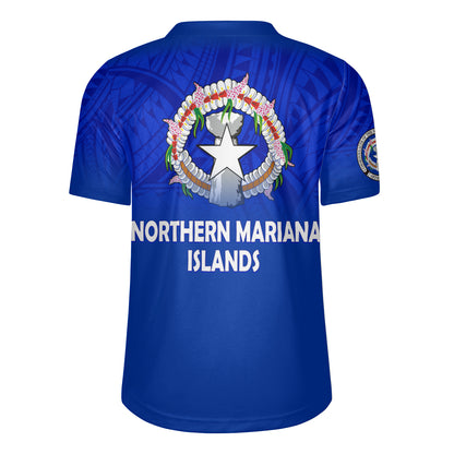 Northern Mariana Islands Flag Color With Traditional Patterns Men's All Over Printing Rugby Jersey
