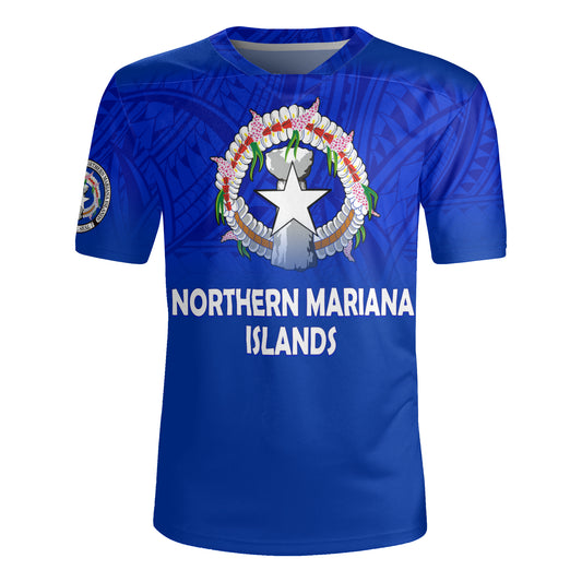 Northern Mariana Islands Flag Color With Traditional Patterns Men's All Over Printing Rugby Jersey