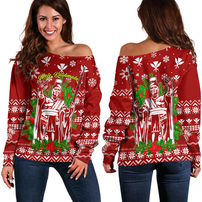 Hawaii Off Shoulder Sweatshirt Christmas Hawaii King Kanaka Maoli Pattern