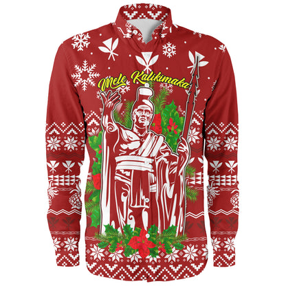 Hawaii Long Sleeve Shirt Christmas Hawaii King Kanaka Maoli Pattern