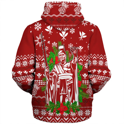 Hawaii Sherpa Hoodie Christmas Hawaii King Kanaka Maoli Pattern