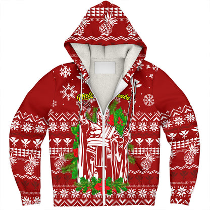 Hawaii Sherpa Hoodie Christmas Hawaii King Kanaka Maoli Pattern