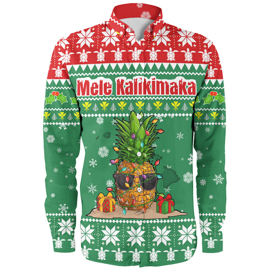 Hawaii Long Sleeve Shirt Pineapple Christmas Tree Kanaka Maoli Pattern