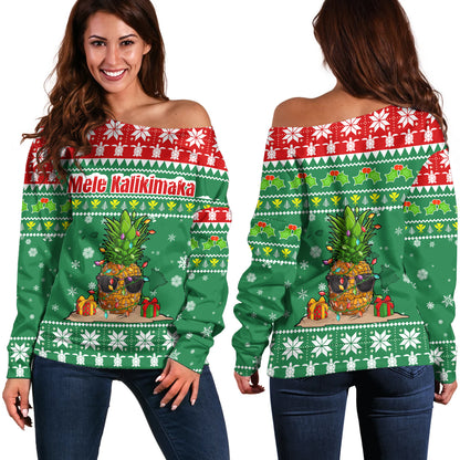 Hawaii Off Shoulder Sweatshirt Pineapple Christmas Tree Kanaka Maoli Pattern