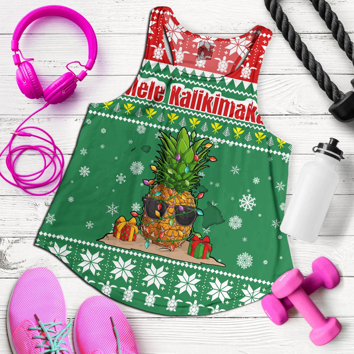 Hawaii Women Tank Pineapple Christmas Tree Kanaka Maoli Pattern