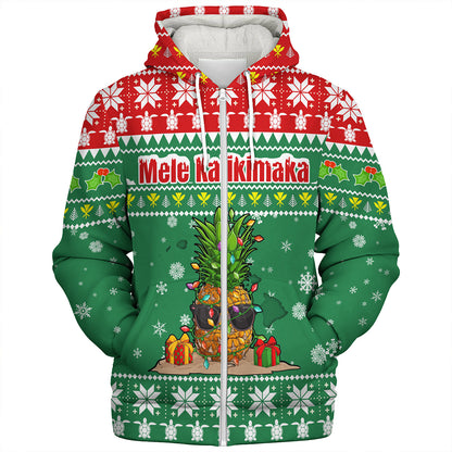 Hawaii Sherpa Hoodie Pineapple Christmas Tree Kanaka Maoli Pattern
