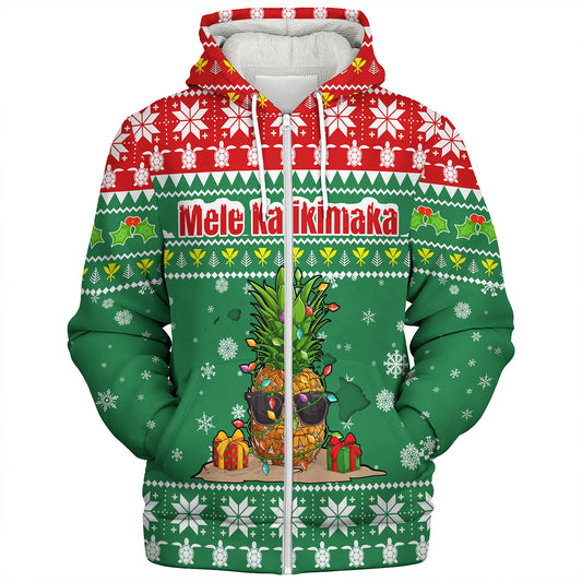 Hawaii Sherpa Hoodie Pineapple Christmas Tree Kanaka Maoli Pattern