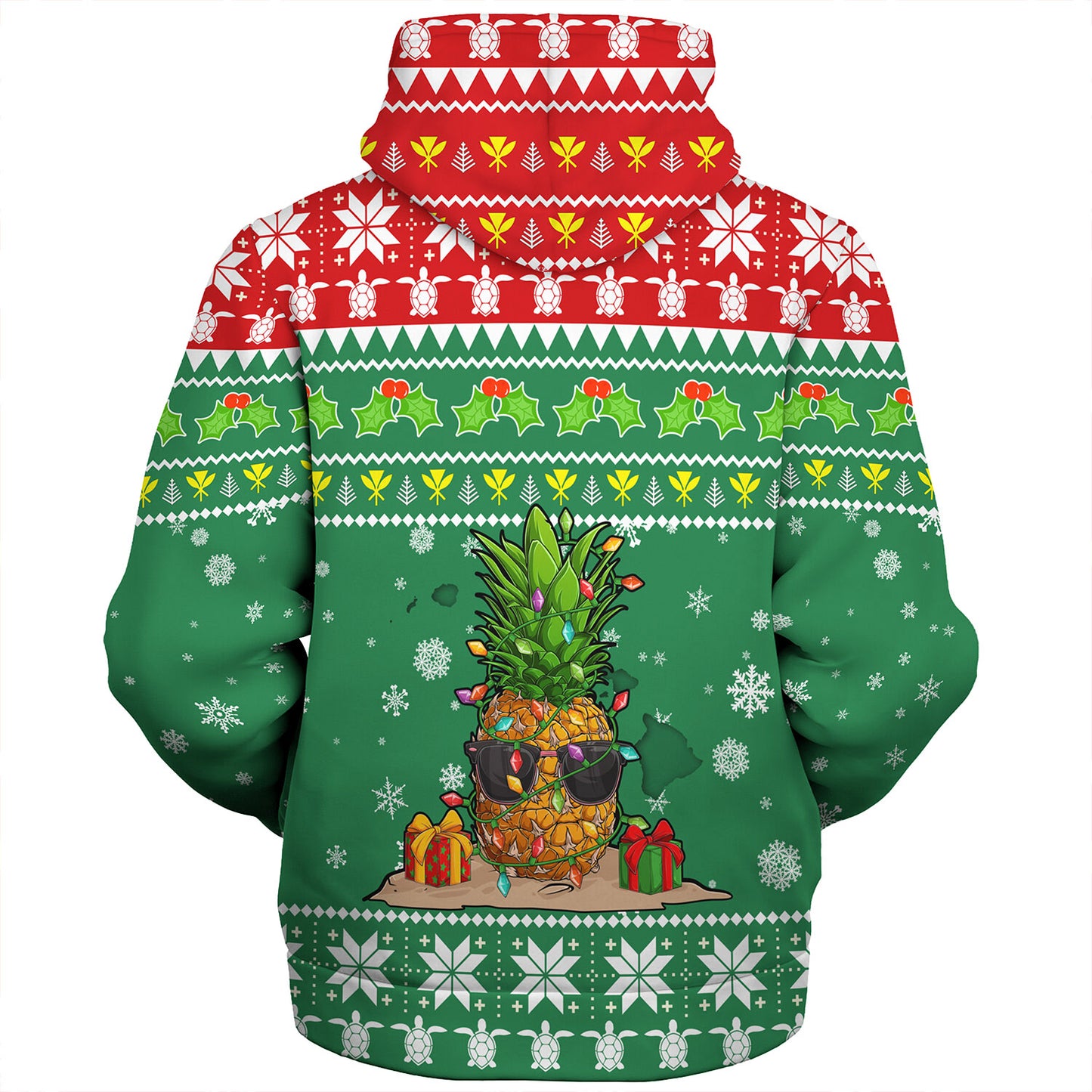 Hawaii Sherpa Hoodie Pineapple Christmas Tree Kanaka Maoli Pattern