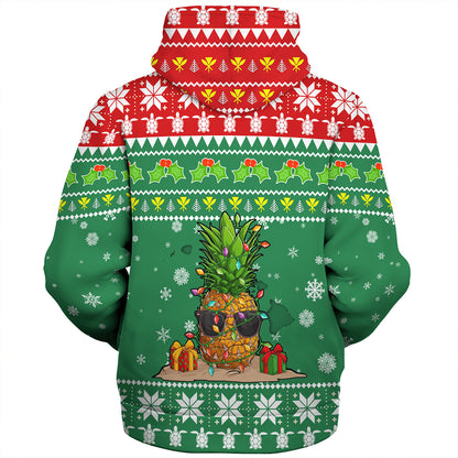 Hawaii Sherpa Hoodie Pineapple Christmas Tree Kanaka Maoli Pattern