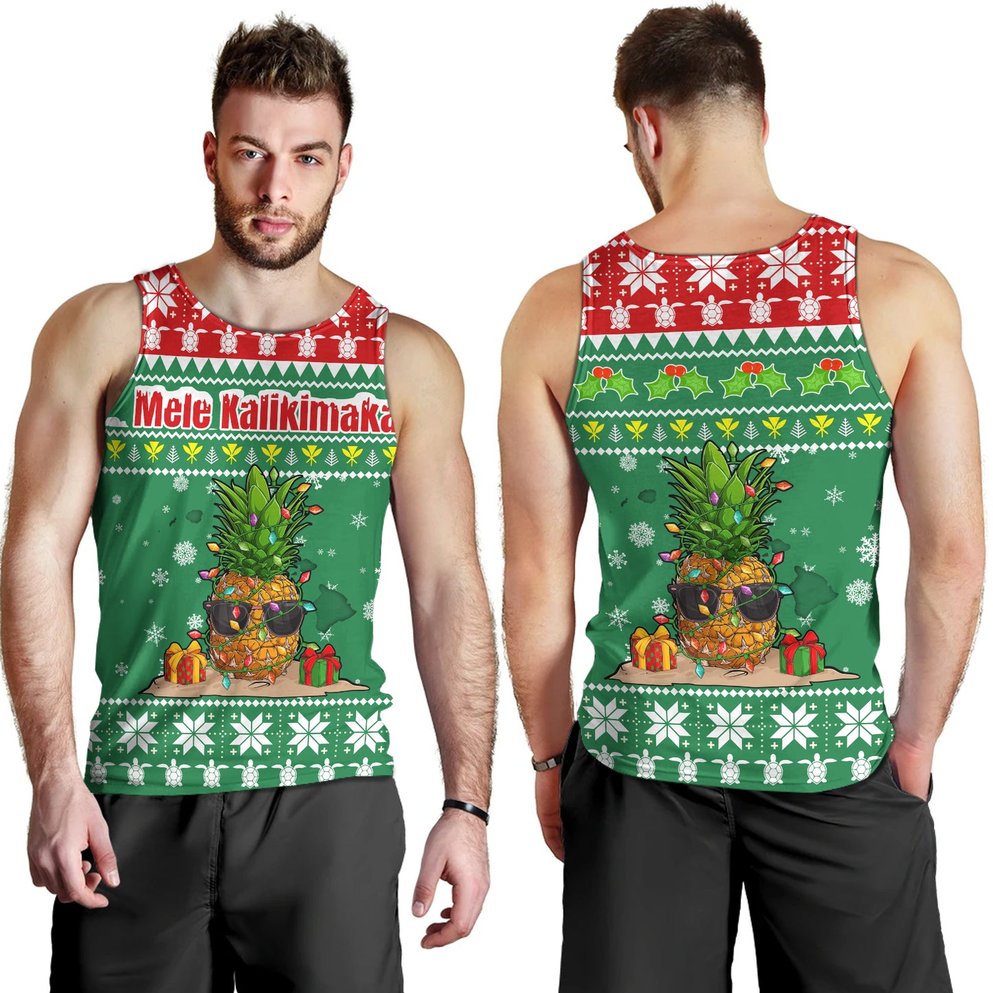 Hawaii Tank Top Pineapple Christmas Tree Kanaka Maoli Pattern