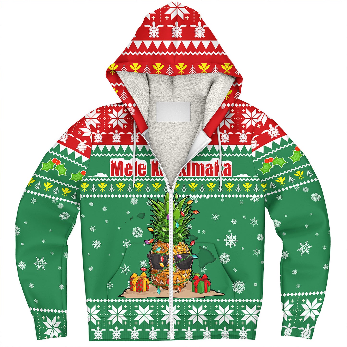 Hawaii Sherpa Hoodie Pineapple Christmas Tree Kanaka Maoli Pattern