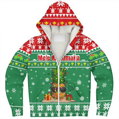 Hawaii Sherpa Hoodie Pineapple Christmas Tree Kanaka Maoli Pattern