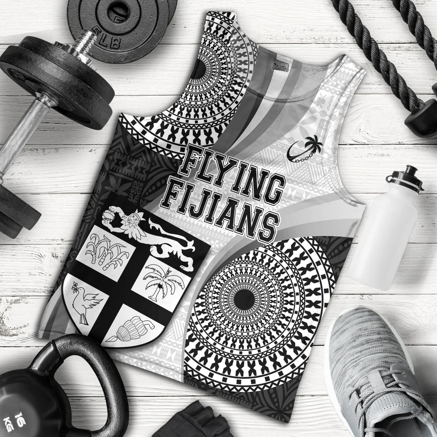 Fiji Tank Top Flying Fijians Rugby Tribal Pattern With Shield 2023