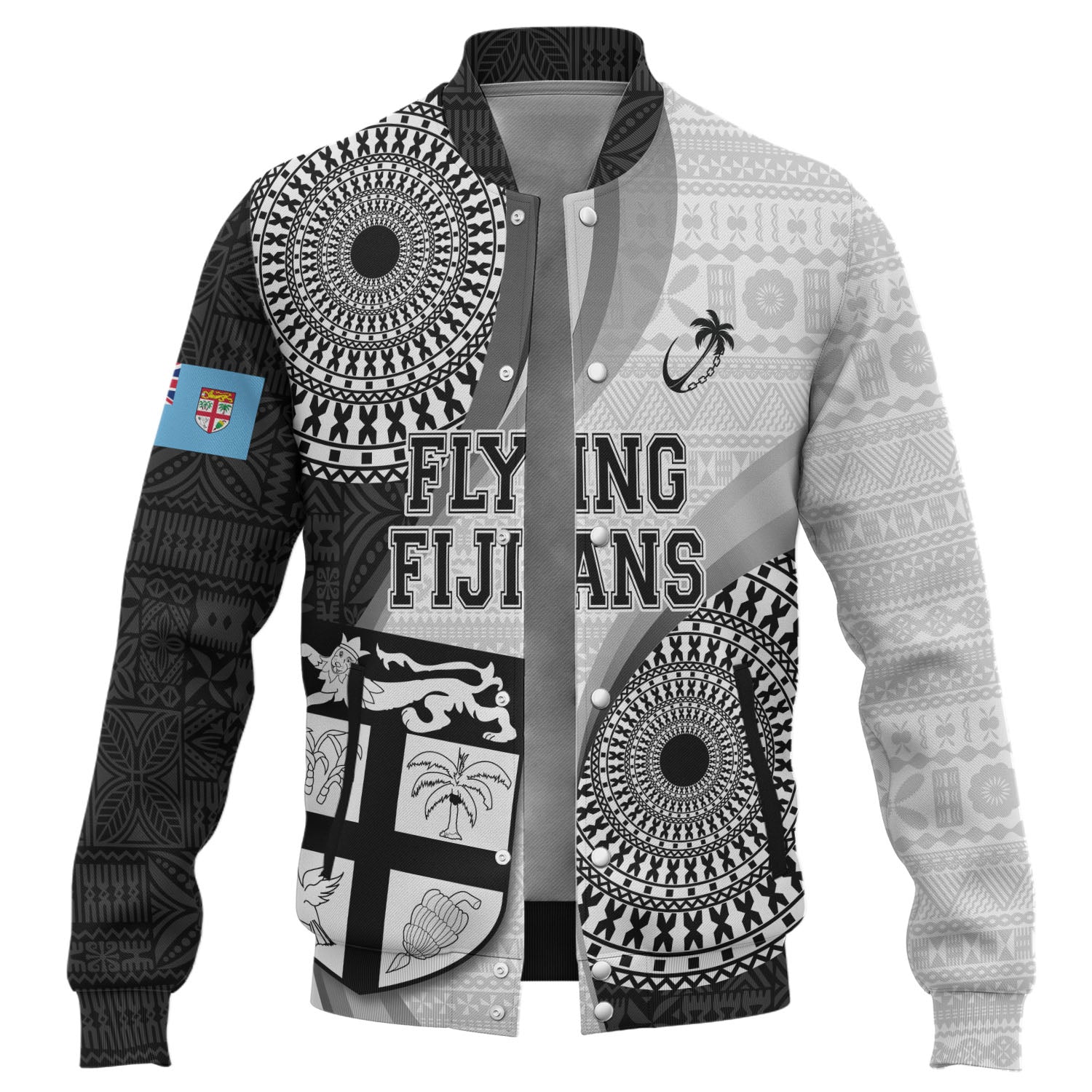 Fiji Baseball Jacket Flying Fijians Rugby Tribal Pattern With Shield 2023