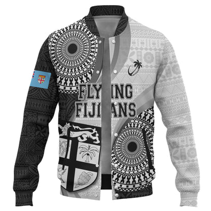 Fiji Baseball Jacket Flying Fijians Rugby Tribal Pattern With Shield 2023