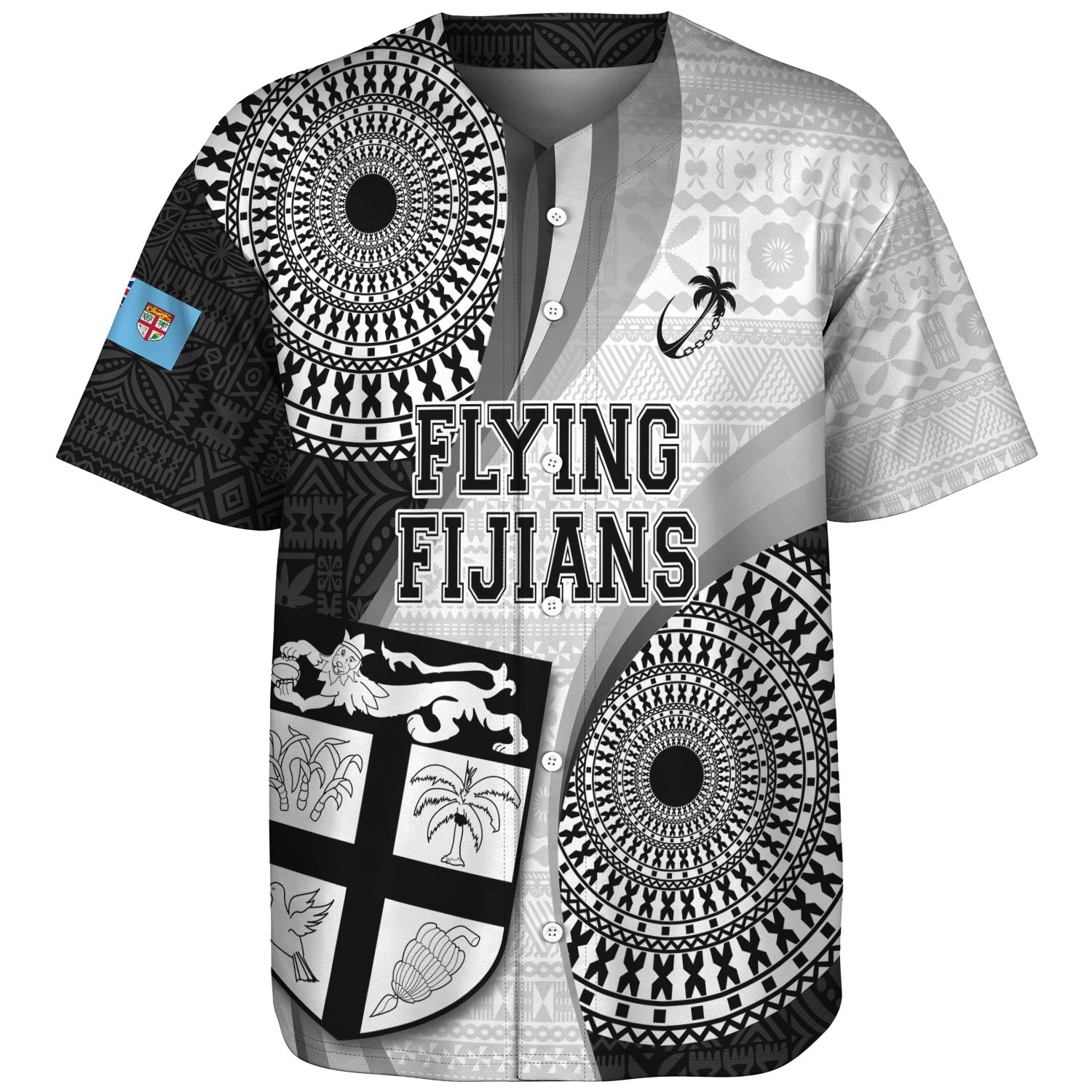 Fiji Baseball Shirt Flying Fijians Rugby Tribal Pattern With Shield 2023