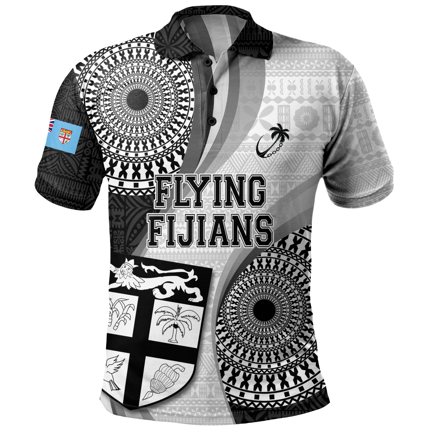 Fiji Polo Shirt Flying Fijians Rugby Tribal Pattern With Shield 2023