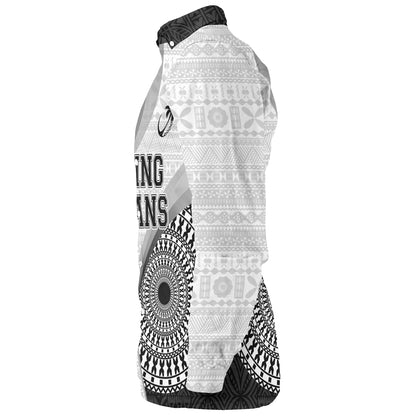 Fiji Long Sleeve Shirt Flying Fijians Rugby Tribal Pattern With Shield 2023