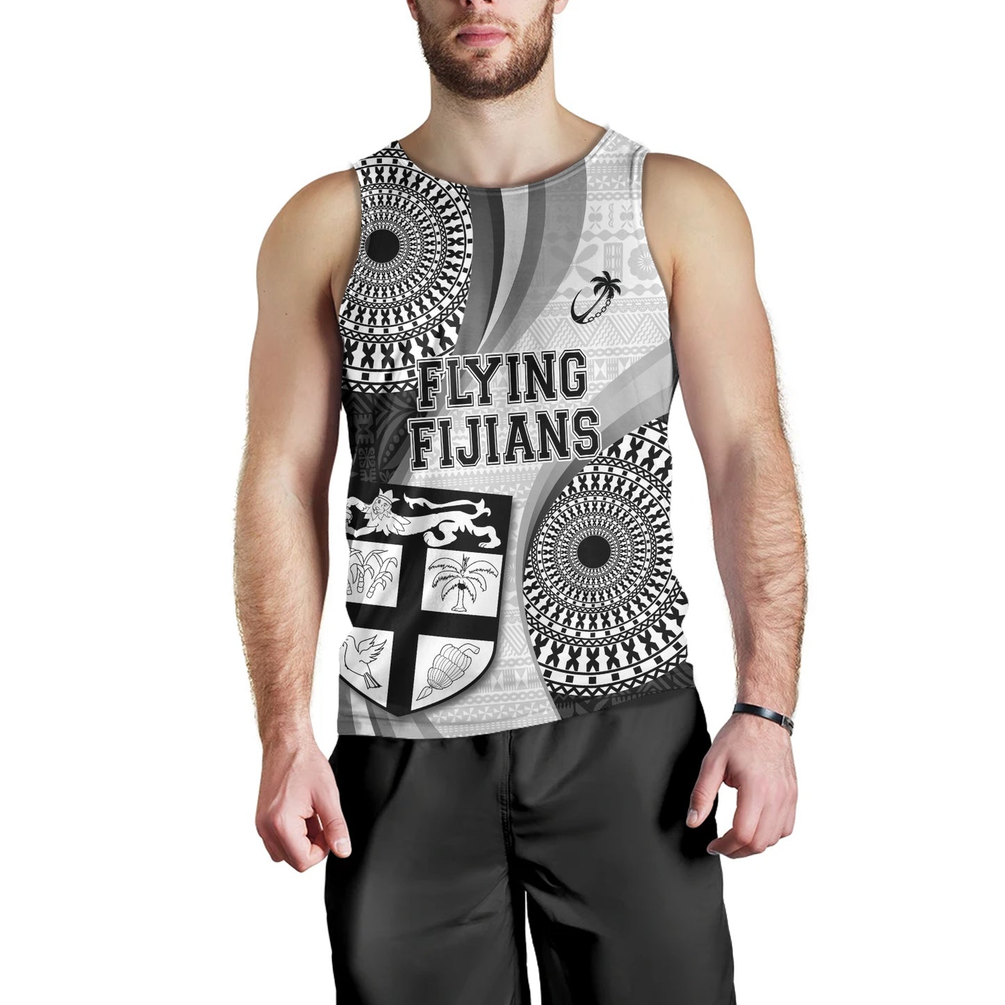 Fiji Tank Top Flying Fijians Rugby Tribal Pattern With Shield 2023